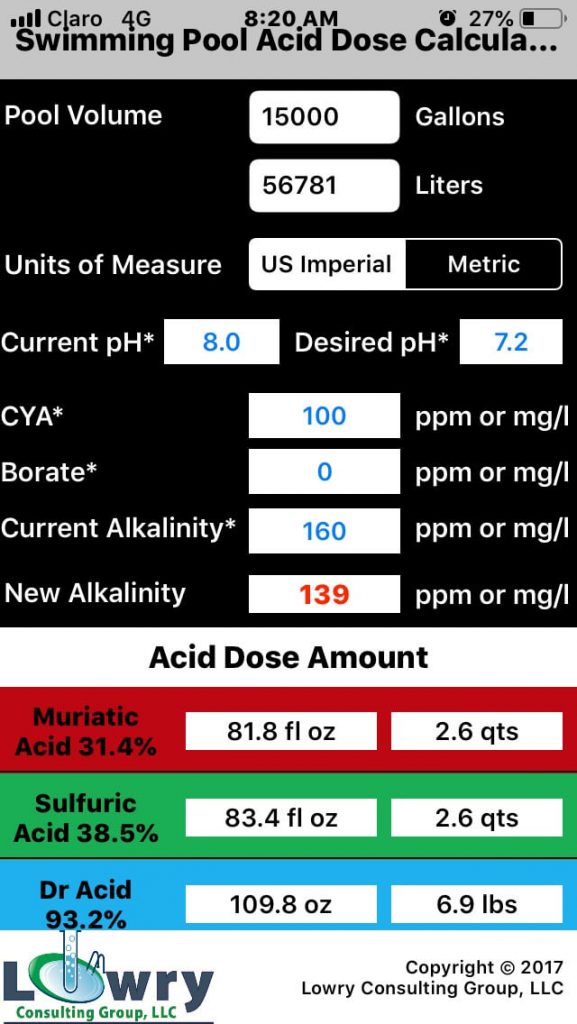 Pool Acid Dose Calculator US 081219